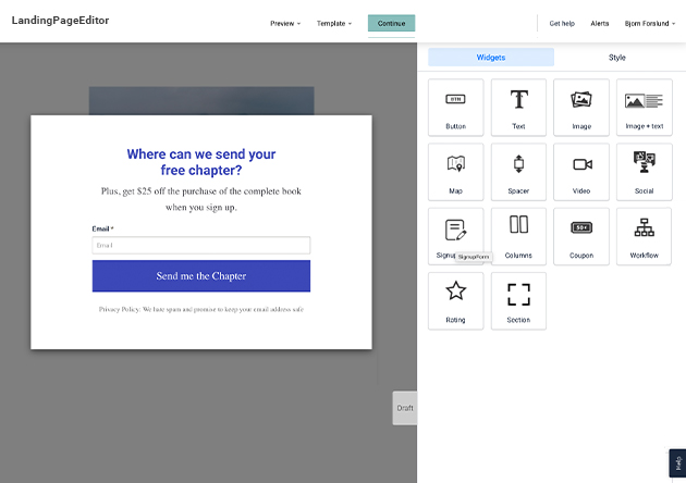 LandingPageEditor User Interface UI